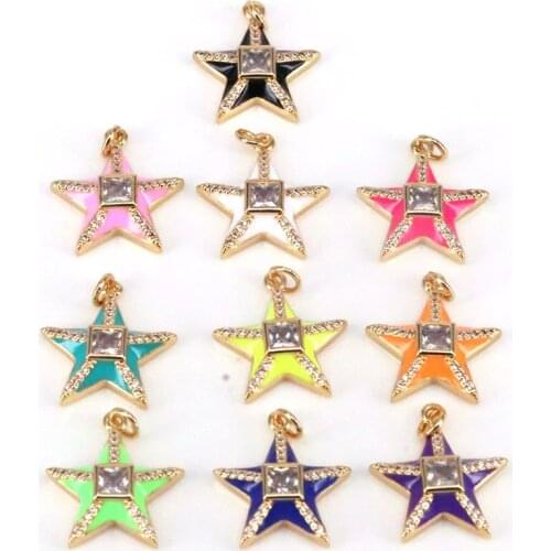 10Pcs Colorful Dainty Star Crystal Pendants Trendy Star Gold Color Charms Pendant Diy Earring Bracelet Necklace Jewelry Charms