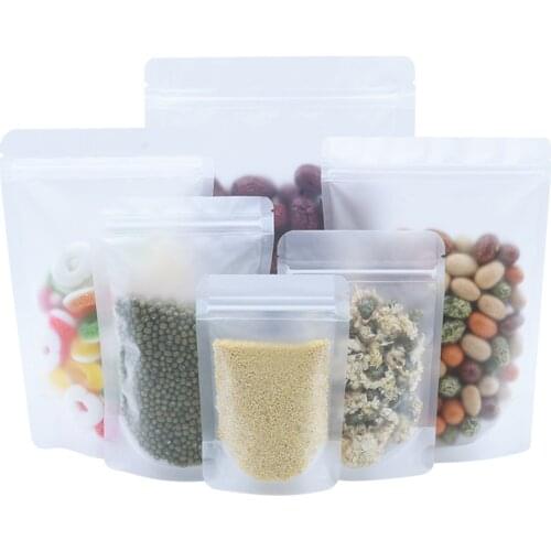 100Pcs Zip Lock Stand Up Bag Frosted Plastic Resealable Self Seal Tear Notch Food Storage Doypack Candy Bean Tea Package Pouches