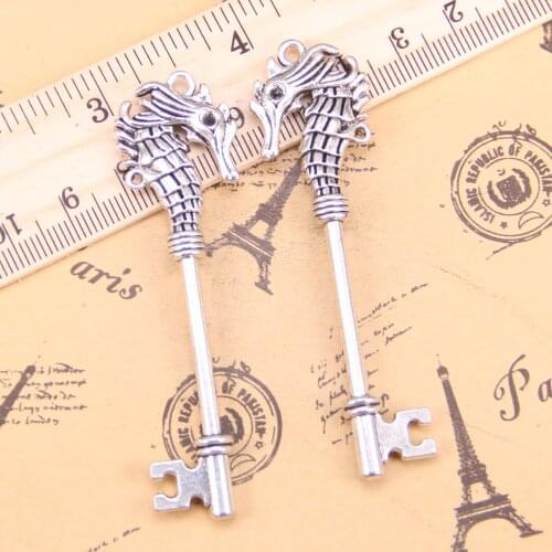 4pcs Charms hippocampus vintage skeleton key 72x20mm Antique Pendants,Vintage Tibetan Silver Jewelry,DIY for bracelet necklace