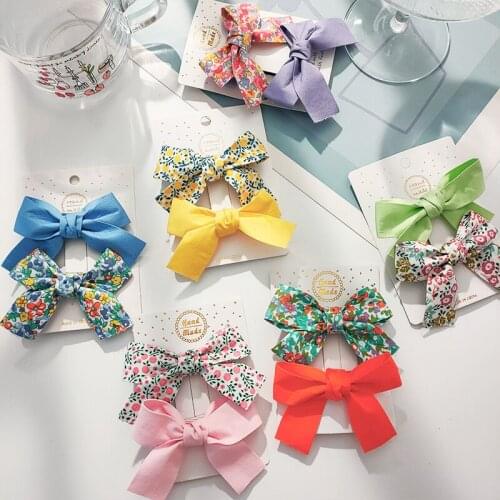 2Pcs/Set Baby Girls Hair Bows Clips Floral Printing Hair Pin For Children Cotton Barrette Kids Summer Country Hair Accessories