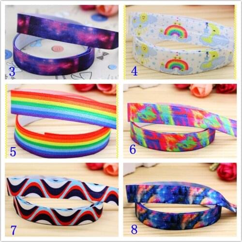 5/8'' Free shipping Fold Elastic FOE rainbow galaxy printed headband headwear hairband diy decoration wholesale OEM S52