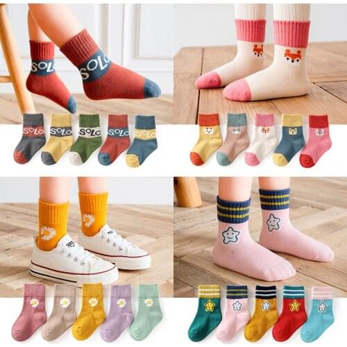 5 pairs/pack Baby Children Cotton Socks Thick Floor Socks Autumn Winter Spring Boys And Girls Cartoon Color Sock