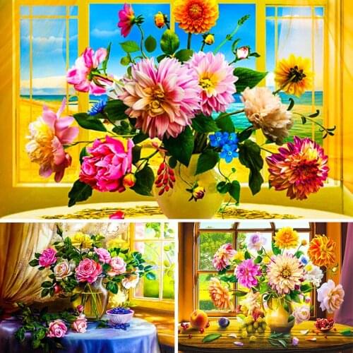 Flowers 5D DIY Diamond Painting Cross Stitch Kit Full Drill Embroidery Mosaic Art Picture of Rhinestones Home Wall Decor Gift