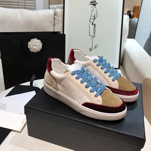 Velvet Color Matching Sneakers Shoes Round Toe Lace Up Spring 2021 New Heavy Bottomed Casual Shoes Designer Footwear
