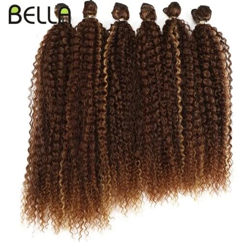 Bella Bundles Curly Hair Synthetic Bundles Mixed Blonde Brown Black Red Afro Kinky Curly 6 Bundles 18-22 Inch Hair Extensions