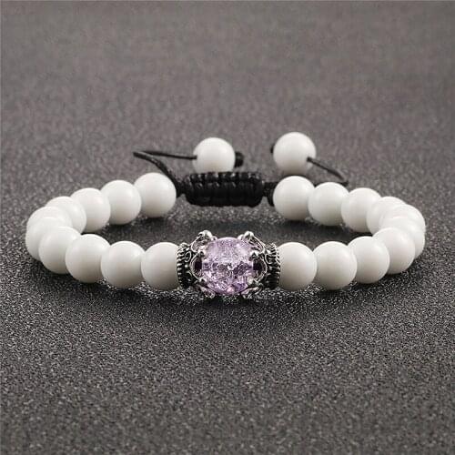 Natural Stone Bracelet Vintage Crown Charm Bracelets Classic White Porcelain Bead Bangle for Men Fashion Hand-knit Women Jewelry