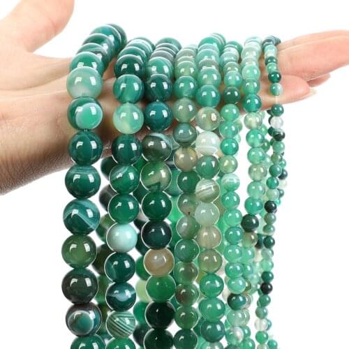 Natural Stone Beads Smooth Green Stripe Agates Round Loose Spacer Bead For Jewelry Making DIY Bracelets Necklace 4/6/8/10/12MM