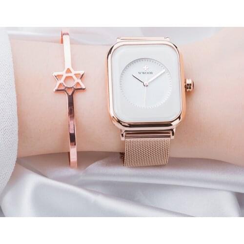 WWOOR 2021 New Fashion Designer Watch Women Luxury Square Ladies Dress Watch Female Rose Gold Wristwatch Gifts Clock Reloj Mujer