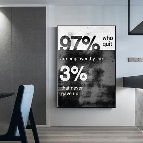 Black and White Motivational Quate Canvas Painting Never Gave Up Posters and Prints Cuadros Wall Art Picture for Living Room