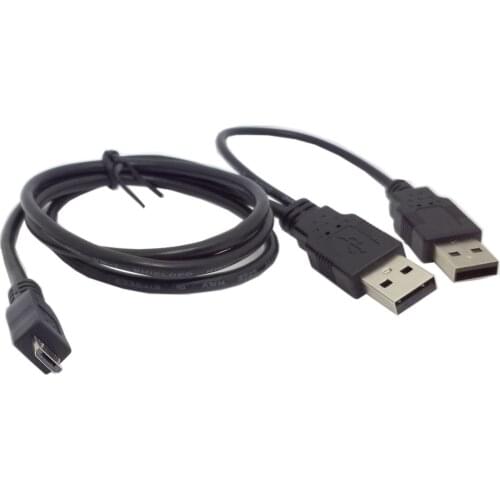 CY Cable Micro USB 5pin to two USB A type Y Cable Cord For 2.5" Mobile Hard Disk Drive