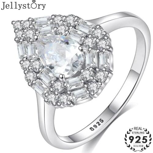 Jellystory 925 Sterling Silver Rings for Women Water Drop Shaped AAA Zircon Gemstones Ring Wedding Party Gifts Fashion Jewellery