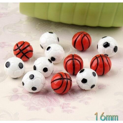 Kawaii 3D Resin Cabochon 10pcs 16mm Round Basketball Foot Ball Shape DIY Jewelry Clay Bead Charms Pendant DIY Material