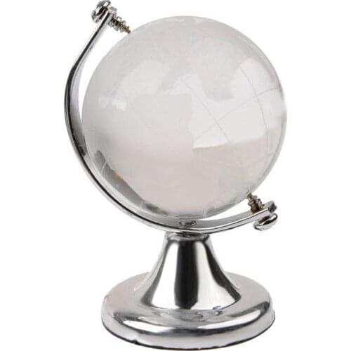 Mini round globe world map crystal glass transparent stand gift decoration desk V3K1