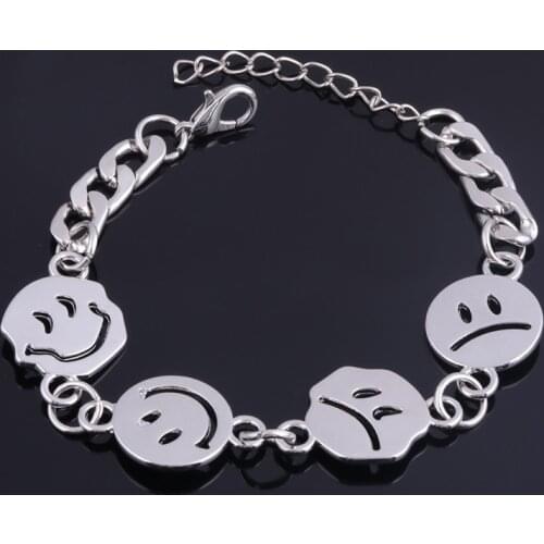 Fashion Smiley Crying Face Charm Bracelet Unisex Expression Thick Chain Couple Bangles Valentines Day Gift Hip Pop Jewelry