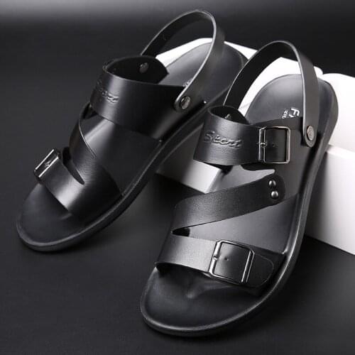 2021 New Leather Casual Fashion Beach Shoes Thick Soled Sandals Mens Dual Purpose Sandals