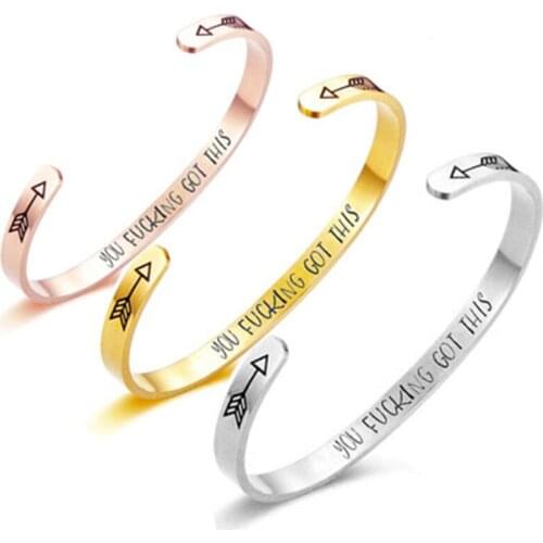 Encouragement Trendy Bangle Wide 6mm Cuff Inspirational Keep Going Bracelets Titanium Bangles Friend For Men Women Jewelry