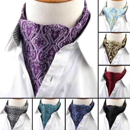 Mens Vintage Luxury Paisley Wedding Necktie Formal Cravat Ascot Scrunch Self British style Gentleman Polyester Tie NO.21-35