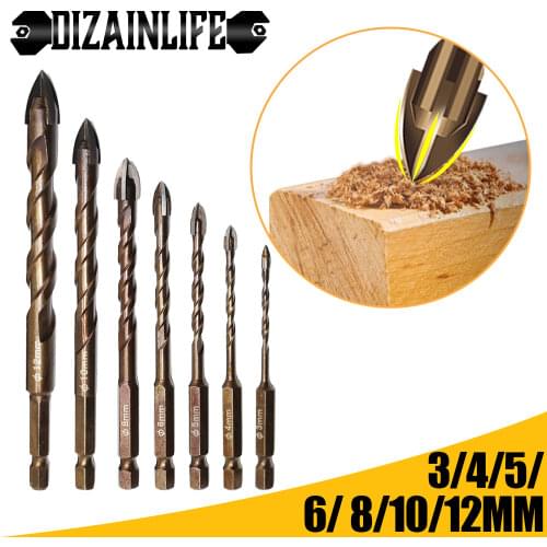 DIZAINLIFE Cross Hex Tile Drill Bits Set for Glass Ceramic Concrete Hole Opener Hard Alloy Triangle Bit Tools 3/4/5/6/8/10mm