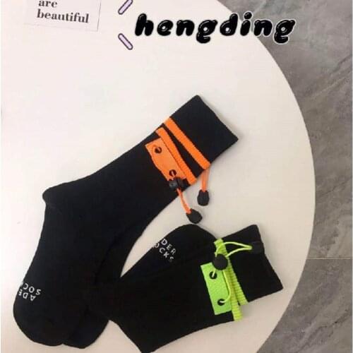 Contrast color high and low Socks womens Kawaii Korean drawstring couple models breathable Womens socks fashion Maiden Socks