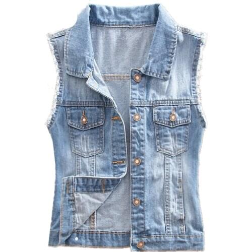 Spring Summer 2021 New Womens Fashion Slim Big Size Student Lapel Denim Vest Coat