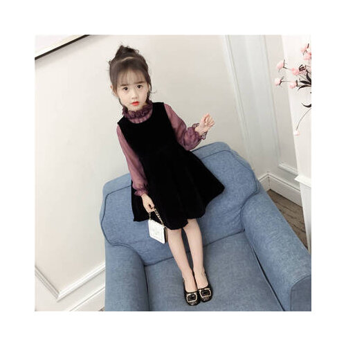 5-10 year girl baby spring and autumn winter new dress suit Korean tight clothes childrens clothing princess childrens dress