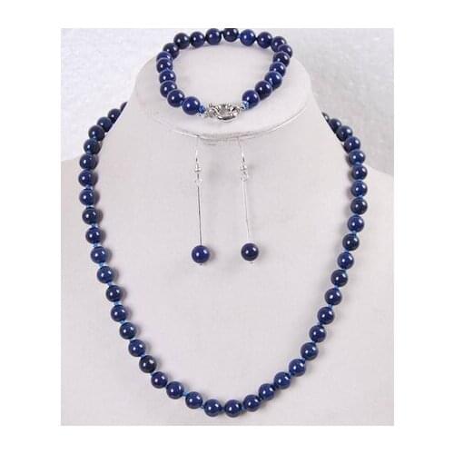 8mm Egyptian Lapis Lazuli Round Beads Necklace 18"Bracelet Earrings set