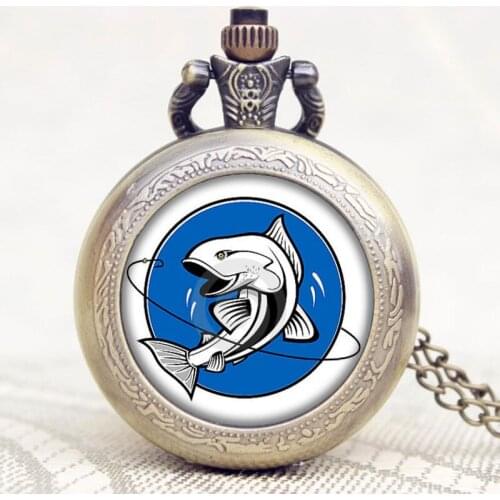 Hot Steampunk Bronze Fishing Pocket Watch Mens Quartz Analog Movement Watch Gift for Man Woman
