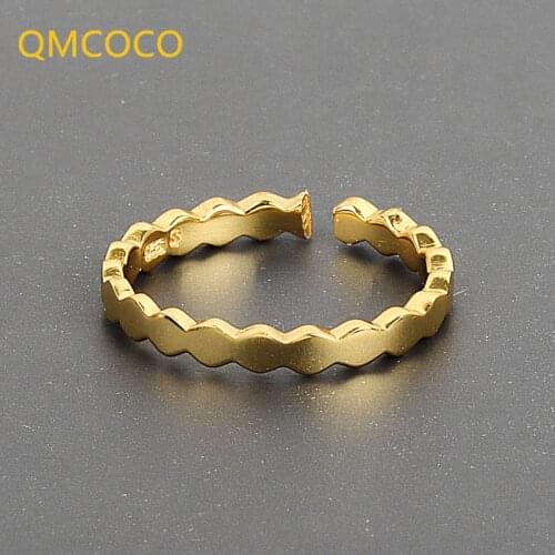 QMCOCO 925 Silver Trendy Personality Wavy Smooth Surface Open Adjustable Korean Style Female Ring Simple Jewelry Decorations