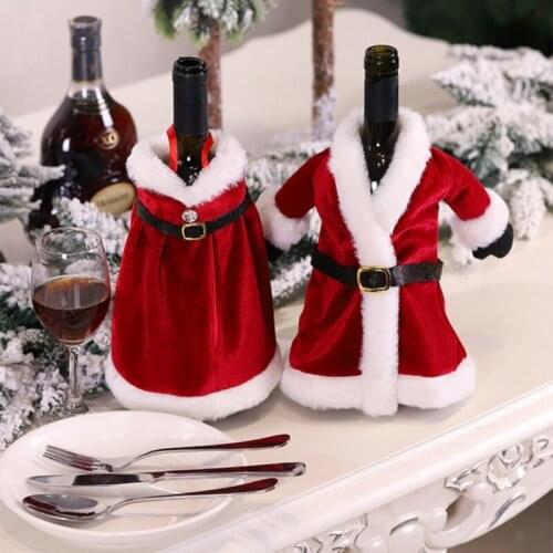 XMAS Creative Wine Bottle Covers Decoration Red Wine Set Christmas Dress Skirt Decor Red Wine Bag