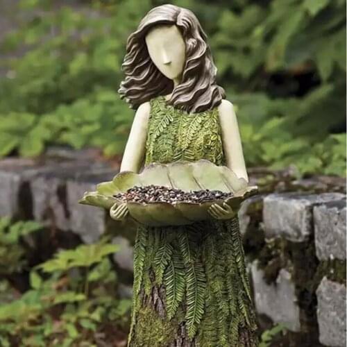 Pastoral Resin Garden Statue Bird Feeder Decorative Ornament Figurine Sculpture Office Bookshelf Lawn Pathway Decoration Crafts