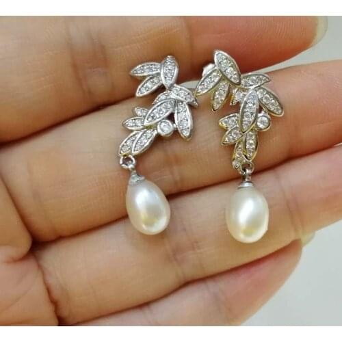 Freshwater pearl white rice earrings 6-7mm nature hook FPPJ