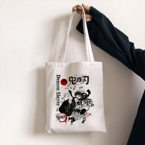 Demon Slayer Shopper Bag Anime Shopping Bags Harajuku Shoulder Bags Rengoku Kyoujurou Kimetsu No Yaiba Canvas Tote Bag Handbags