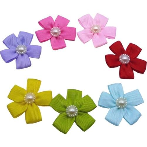 20 Pcs 4.5cm Thread Cloth Five Petal Flowers Bead Applique For Clothes DIY Kids Hair Clip Hat Crafts Decor Ornament Accessories
