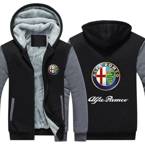 New Winter Alfa Romeo Logo Hoodies Jacket Men Fashion High Quality Casual Wool Liner Fleece Sweatshirts Male Hoody Coat