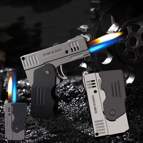 Creative Double Fire Deformation Pistol Lighter Torch Windproof Grinding Wheel Gas Lighters Interesting Cigarette Smoker Gifts