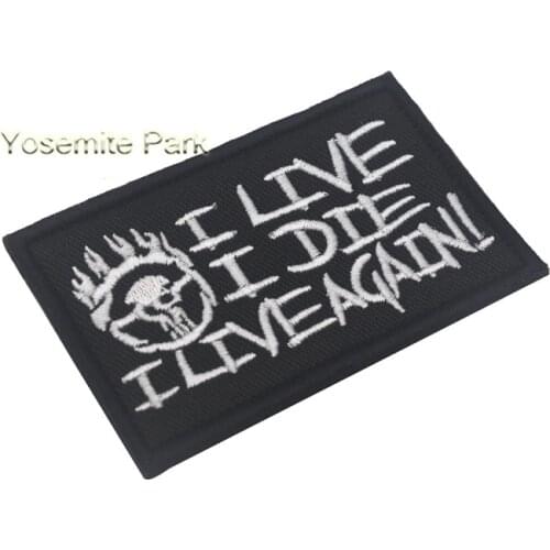Embroidered Mad Max I live I die I live again patches funny words military patch Tactical Hook skull badges DIY for cloth