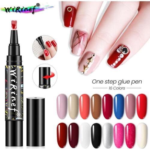 WiRinef 16 Colors One Step Gel Lacquer Nail Painting Varnish Pen 3 In 1 Colors Nail Gel Polish Easy Use Not Need To Base Top