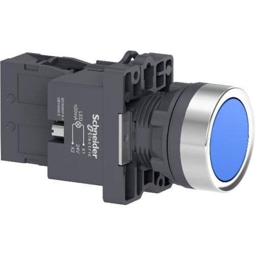 XA2EW36B1 Blue flush complete illum push-button - Ø22 - flush - 24V AC/DC - 1NO
