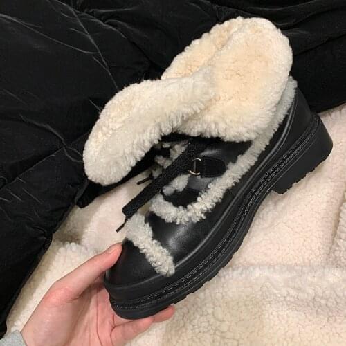 Salu Large Size 34-40 New Nature Wool Snow Boots Women Lace-up Platform Ankle Boots Square Med Heels Ankle Boots Winter Shoes