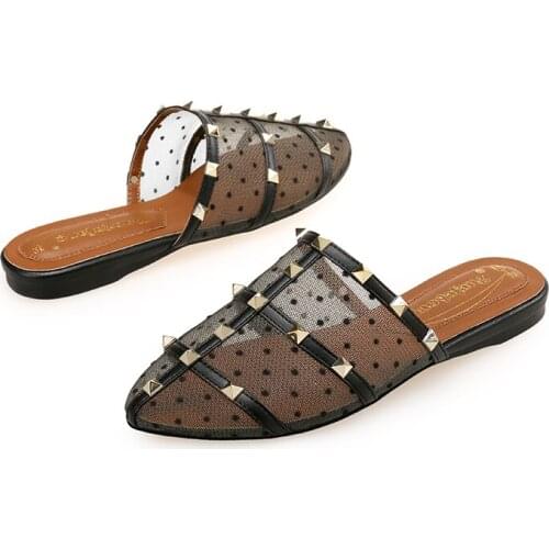 Women Slippers Shoes Round Toe Transparent Rivet Shoes Outdoor Fashion Flat Slippers 2021 New Shoes
