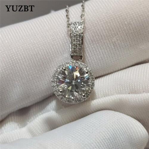 Women 925 Silver Brilliant Cut 1 ct 6.5mm Diamond Test Past D Color Moissanite Pendant Necklace Real Platinum Plated Jewelry