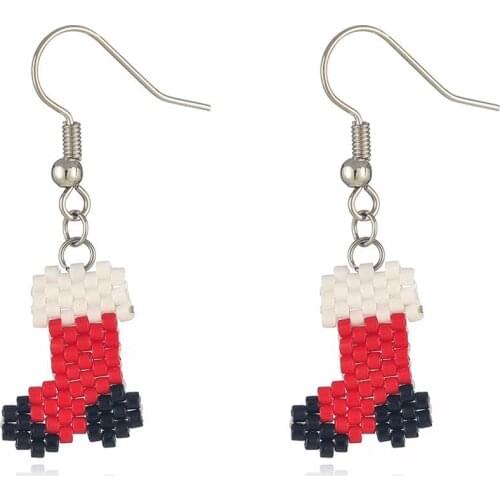 12pcs/lot New Popular Party Christmas Handmade Copper Rice Bead Socks Female Earrings For Gift