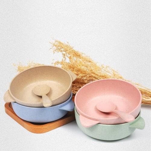 2 Pcs/Set Baby Feeding Food Tableware Wheat straw Kid Dishes Eco-Friendly Children Training Dinnerware Plate Bowl Spoon