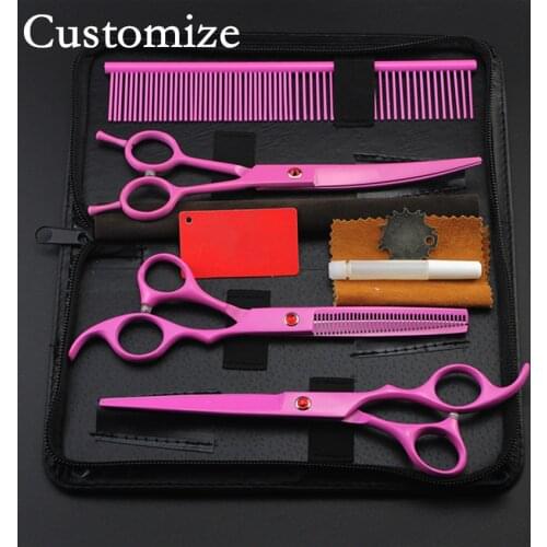 Customize 4 kit Upscale japan pink Pet 7 inch shears dog grooming hair scissors thinning cutting barber hairdressing scissors