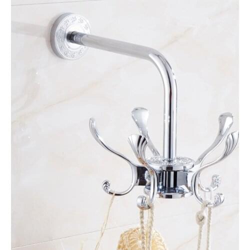 5 Robe Hooks Solid Brass Movable Flexible Coat Hooks Towel Bags Clothes Hangers, Wall Mounted Bathroom Accessories Towel Hook