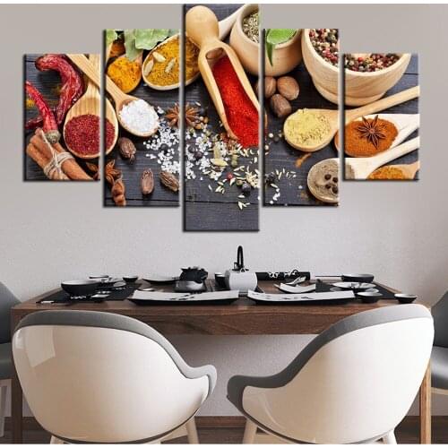5 Panels Kitchen Seasoning Wall Art Canvas Prints Realist Modular Pictures For Kitchen Room Wall Decor Posters And Prints Cuadro