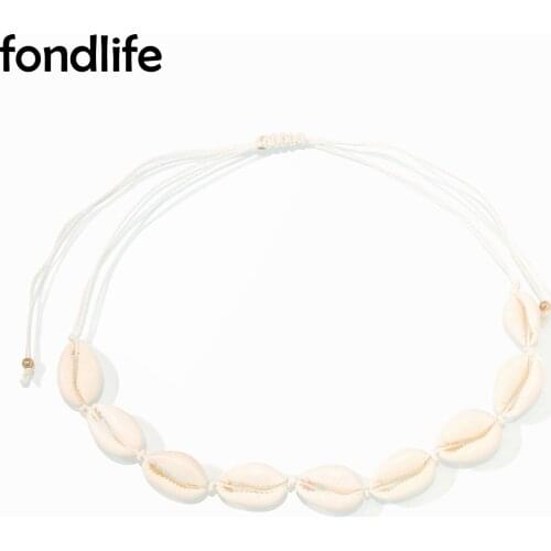 Boho 9 Cowrie Seashell White Waxed String Handmade Adjustable Necklace Women Shells Rope Braided Knot Summer Beach Jewelry Gift