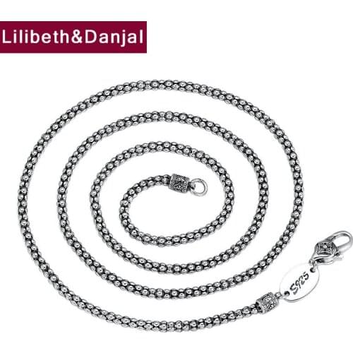 Corn Bead Chain Pure 925 Sterling Silver Mantra Letter Vajra Buckle Necklace Pendant Jewelry For Men Women 2021 New Arrival N9