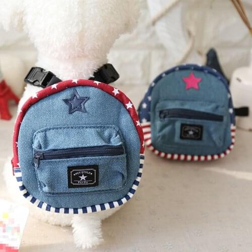 Denim Outdoor Dog Backpack For Chihuahua Pet Cat With Harness Leash Backpack Small Dog Multifunction Backpack Carrier Bag S L