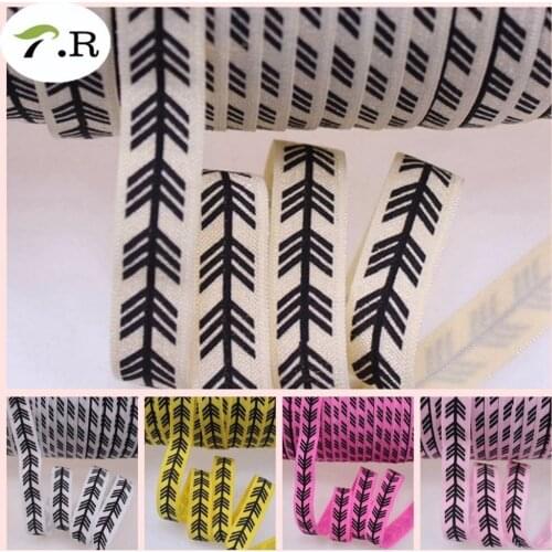 5 colors 5/8" foe elastic headband accessaries printed black feather fold over elastic 50 yards